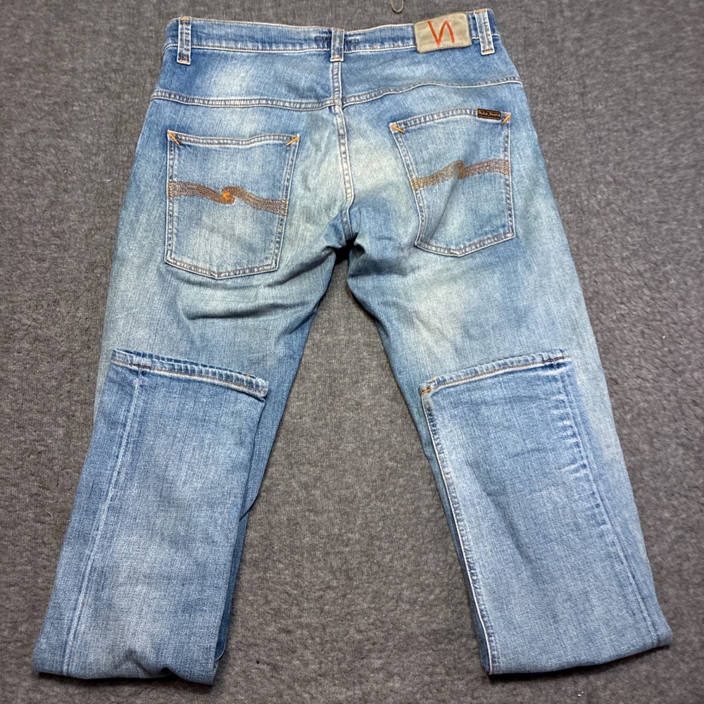 Nudie Jeans Thin Finn Mens 34x34 Blue Clear Contrast Organic Slim Tapered Jeans